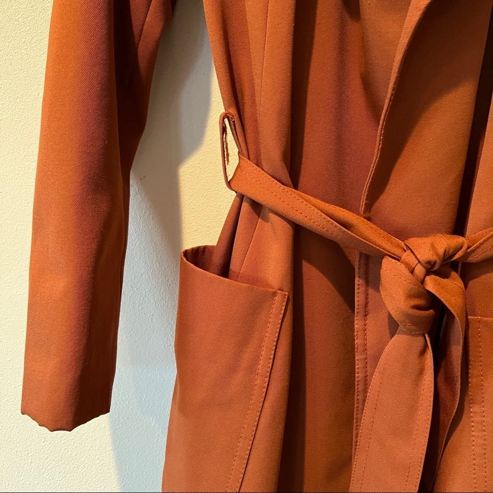 Vintage Handmade Open Front Belted Trench Lined Large Lapels - Picture 4 of 10